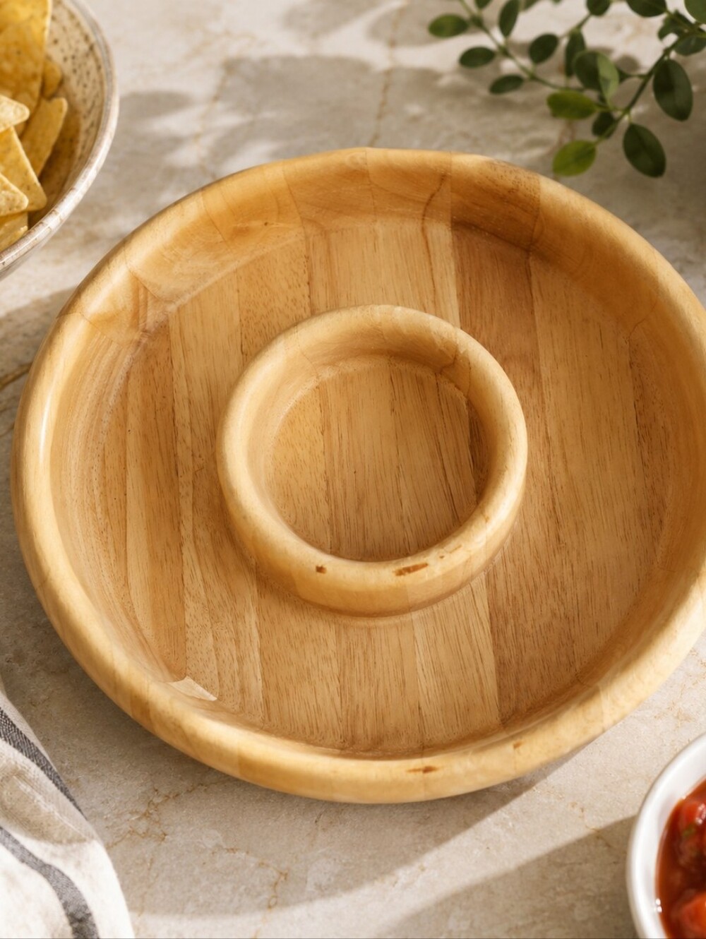 Studio Nova Light Wood Divided Serving Bowl with Center Dip